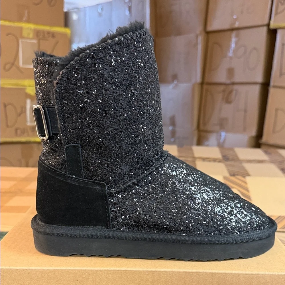 Style & Co. Black Glitter Short Winter Rain Boot